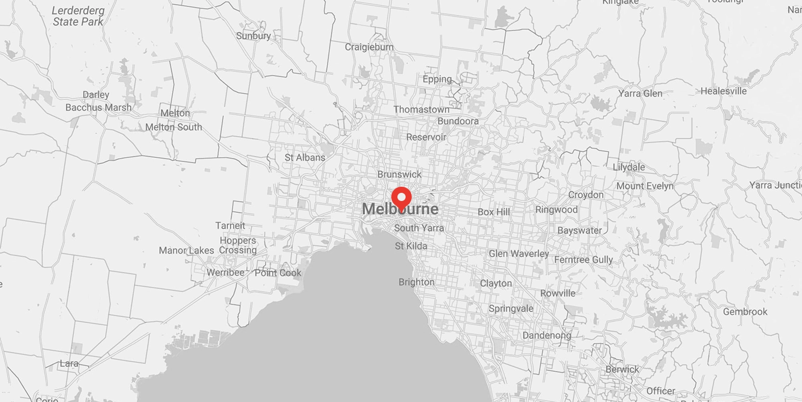 Map showing Melbourne and surrounding suburbs in Victoria, Australia.